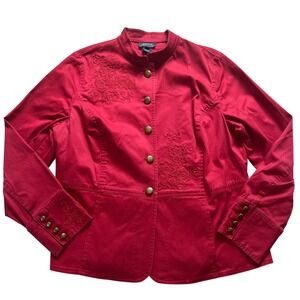 Vintage Jones New York Red Floral Embroidered Collared Jacket Womens XL y2k fall